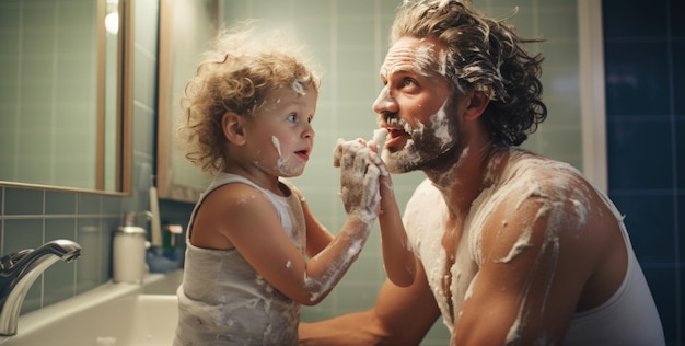 Man and child shaving together Illustration AI GenerativexA