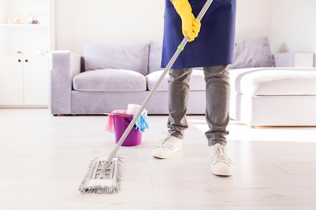 Man cleaning his home