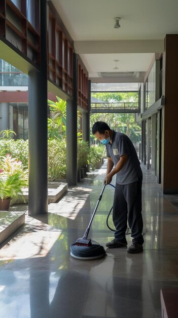 写真 地下を掃除している男