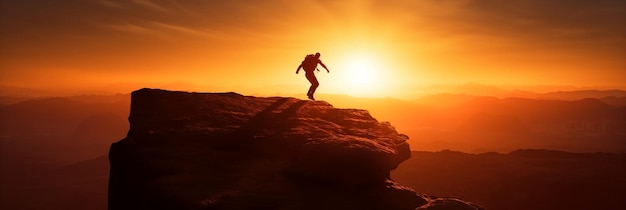 A man on a cliff with a backpack on his back