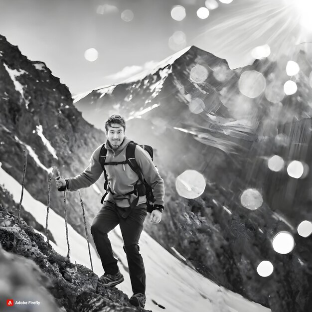 man climbing mountain