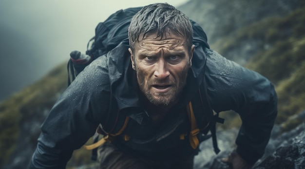 man climbing a mountain