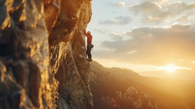 Man Climbing Side of Mountain