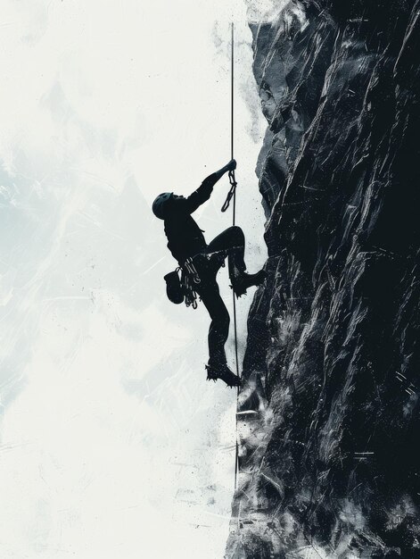 Photo a man climbing a wall with a backpack on his back