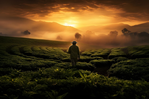 man on a coffee field