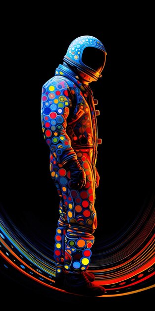 Photo a man in a colorful suit with the words  disco  on it
