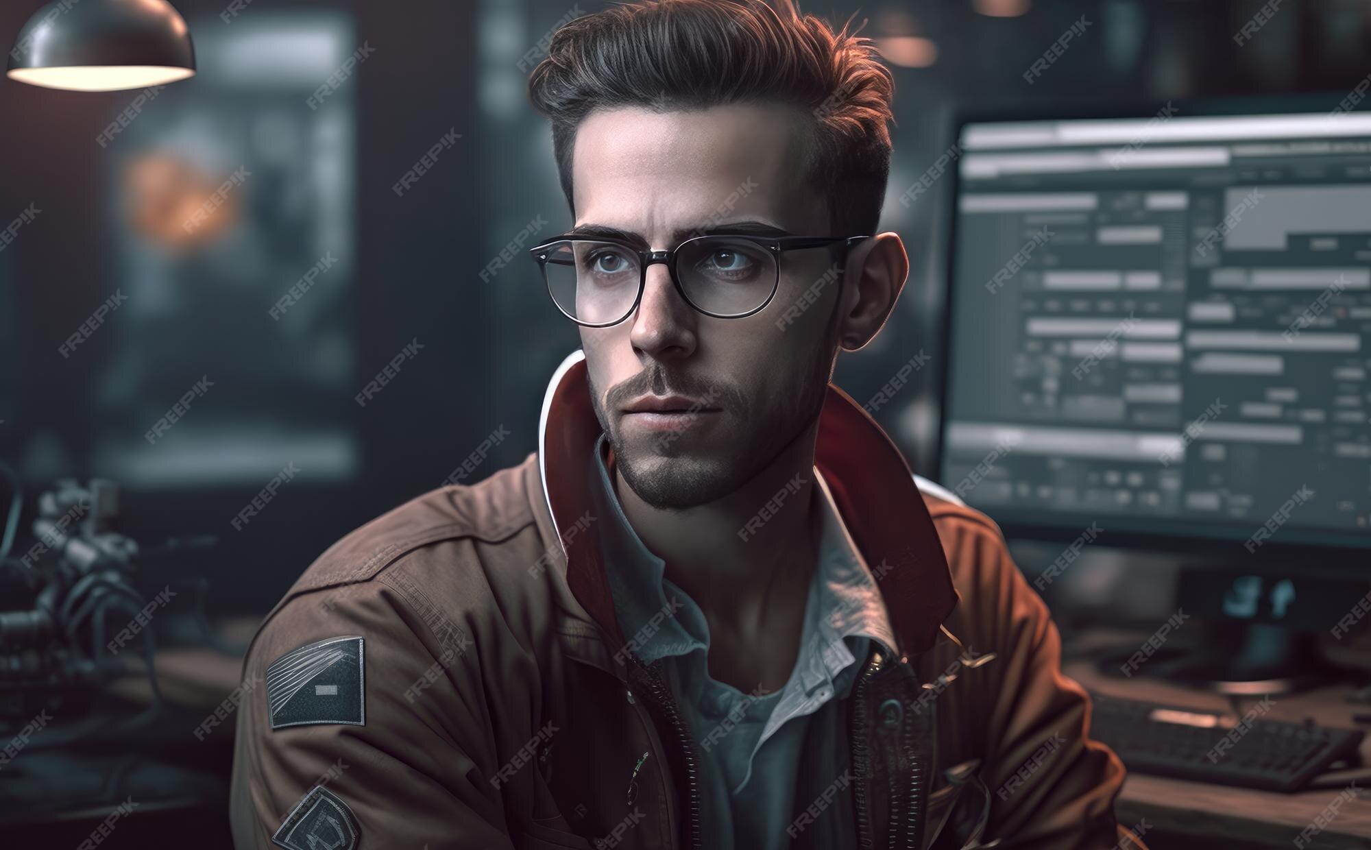 Premium Photo | A man computer engineer programmer sits at a computer ...