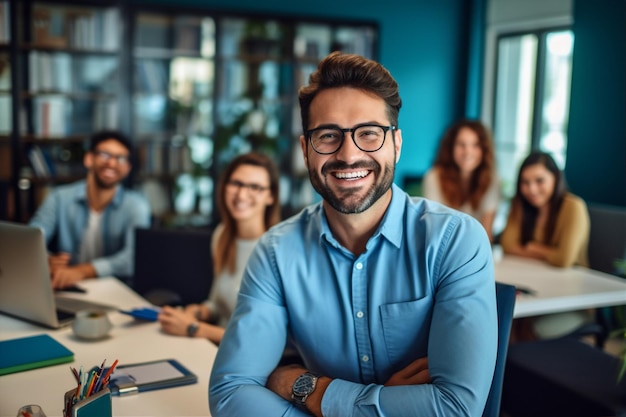 Man confidence businessman business executive smile portrait office indoors professional person Generative AI