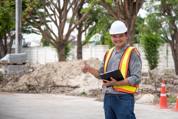 Man construction engineer at construction site