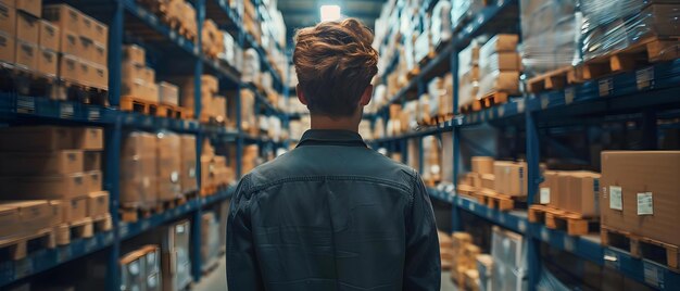 Man controleert de voorraad in het magazijn Concept Warehouse Management Inventory Control Stock Monitoring Logistics Efficiëntie Optimalisatie van de toeleveringsketen