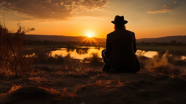 A man in a cowboy hat sitting on a hill Yom Kippur tradition