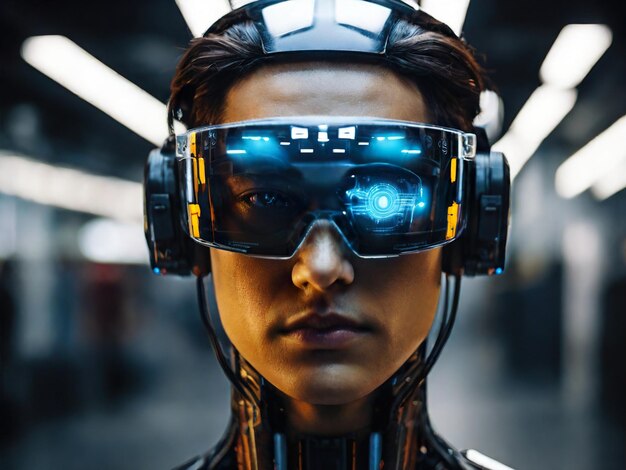 Man cyborg futuristische zwarte bril