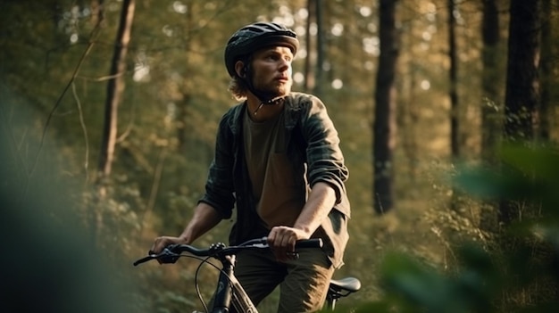 Man cyclist with a bicycle for cardio training