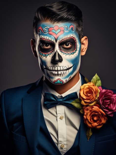 Photo man in day of the dead makeup with playful pose