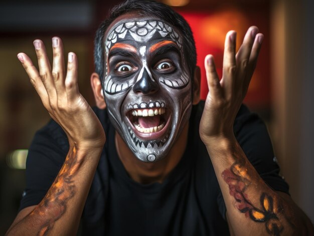 Photo man in day of the dead makeup with playful pose