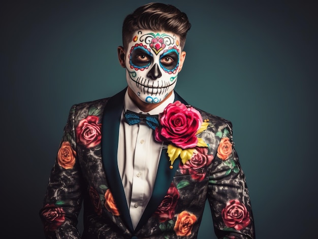 Photo man in day of the dead makeup with playful pose