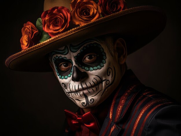 man in Day of the Dead makeup with playful pose