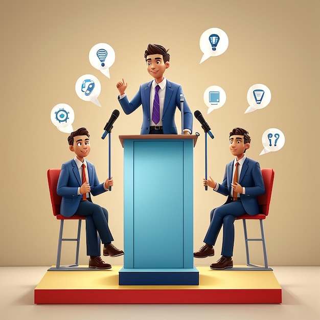 Man Debate On Podium Holding Microphone Cartoon Vector Icon Illustration People Technology Icon Concept Isolated Premium Vector FlatCartoon Style