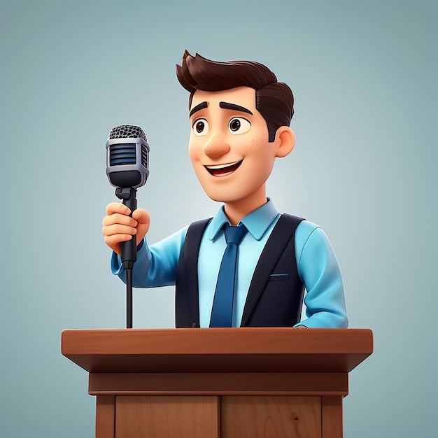 Человек Дебаты на подиуме С микрофоном Карикатура Векторная икона Иллюстрация Люди Технология Икона Концепция Изолированный Премиум Вектор Плоский Карикатурный стиль
