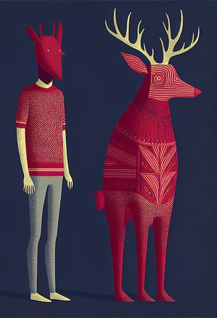 A man and a deer are standing next to each other.