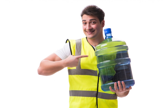 Man delivering water bottle isolated