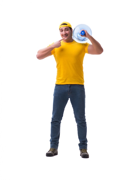 Man delivering water bottle isolated