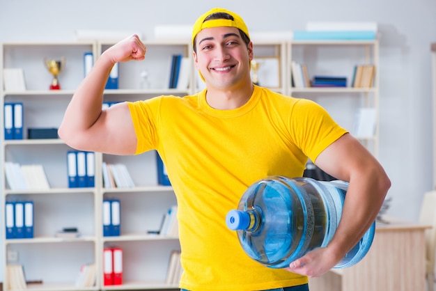 Man delivering water bottle to the office