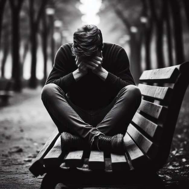 Photo a man in depression sitting alone