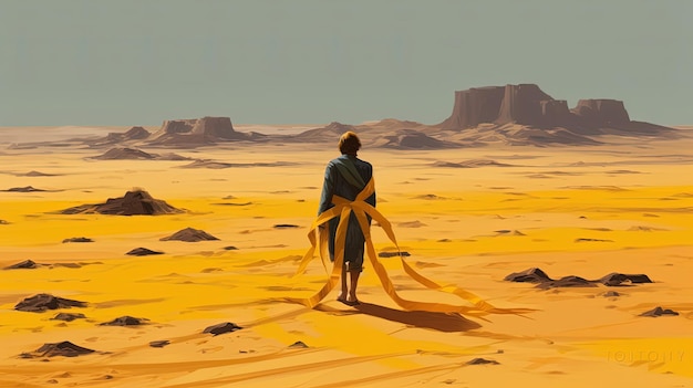 man in desert with ribbon