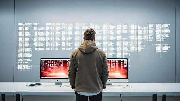 A man of developers monitors showing lines of code