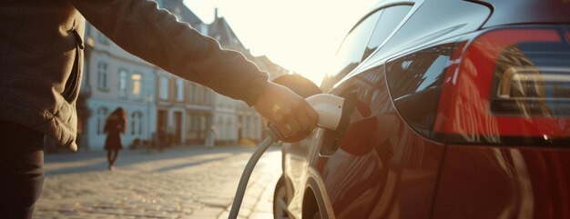 Foto man die benzine in de auto pompt