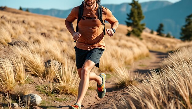 Man die buiten loopt, op een trail loopt.