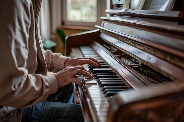 man die de piano speelt foto in een huiselijke sfeer