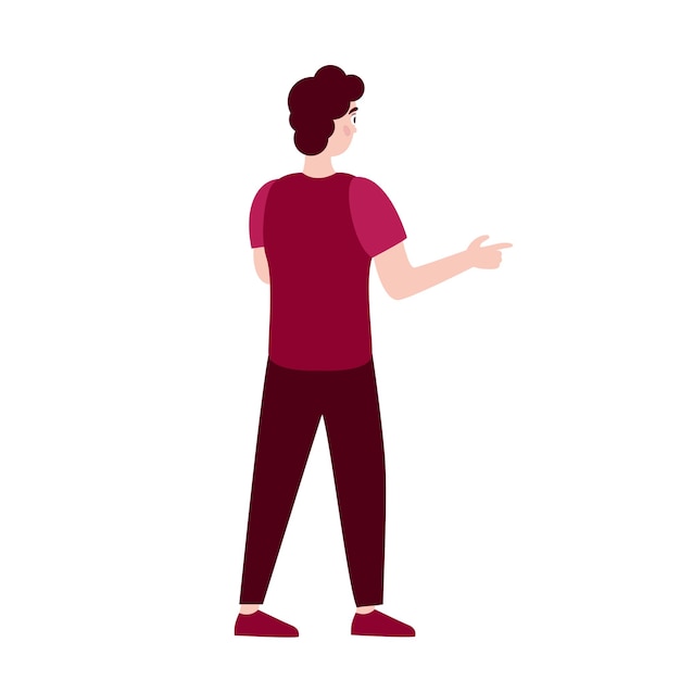 Man die in achteruitzicht staat in vlak ontwerp Persoon die kijkt en met de vinger wijst Vector illustratie geïsoleerd