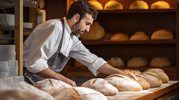 Man die in een bakkerij brood maakt