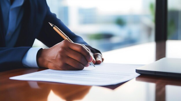 Foto man die juridische contracten leest op een bureau