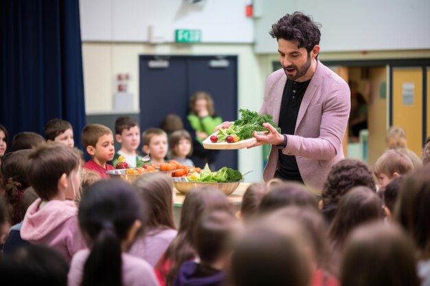 man die kinderen leert over veganistisch eten