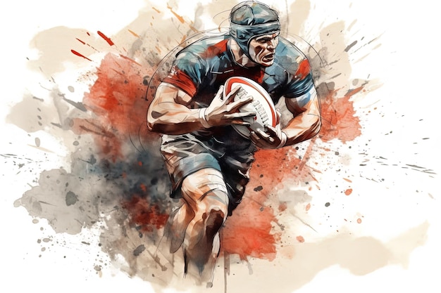 Man die rugby oefent portret van een professionele rugbyspeler Aquarel schilderij