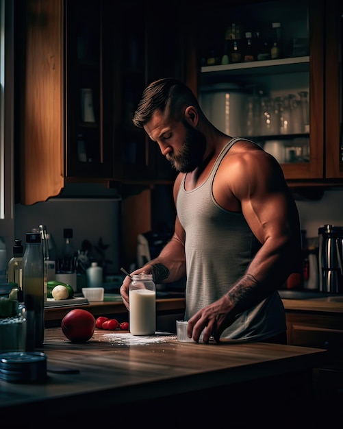 Man die smoothies voorbereidt in de keuken