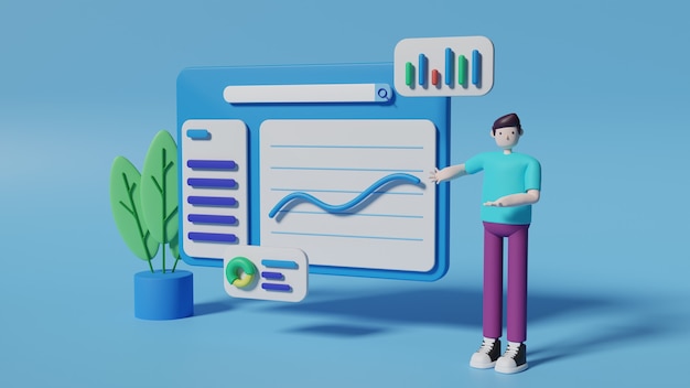 Man die statistiekconcept in 3d illustratie uitlegt