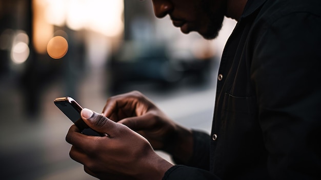 Man die zijn mobiele telefoon controleert Generatieve AI