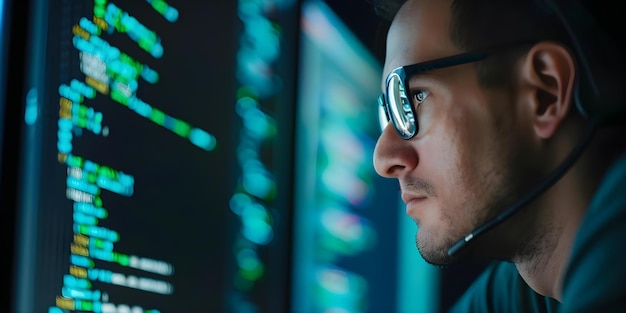 Man diligently learns programming absorbing knowledge and refining ...