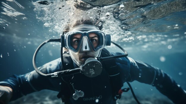 Man in Diving Suit With Scuba Mask On