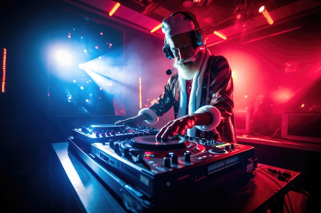 A man djing in a nightclub with headphones on