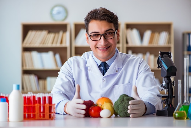 Man doctor checking the fruits and vegetables