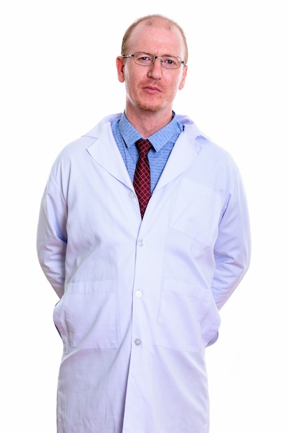 man doctor standing isolated on white