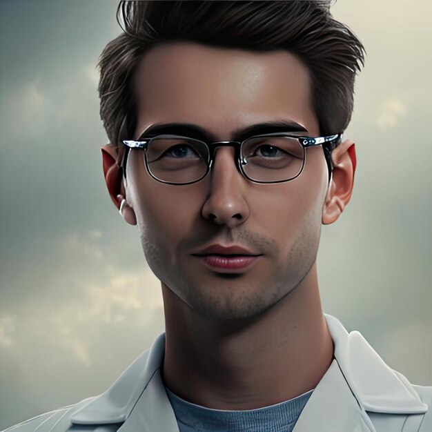 A man doctor wearing glasses and a lab coat