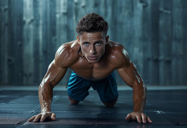 Man doet push-ups in de sportschool