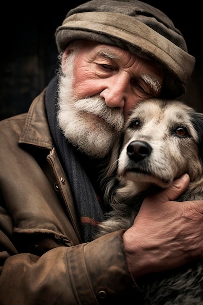 Man and dog are friends Generative AI People