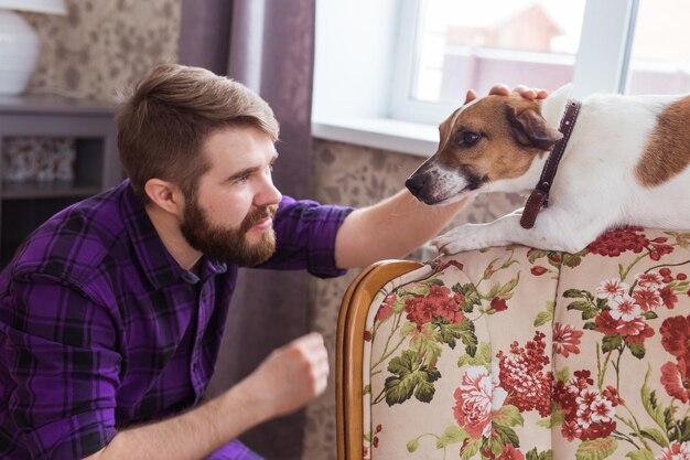 Photo man and dog